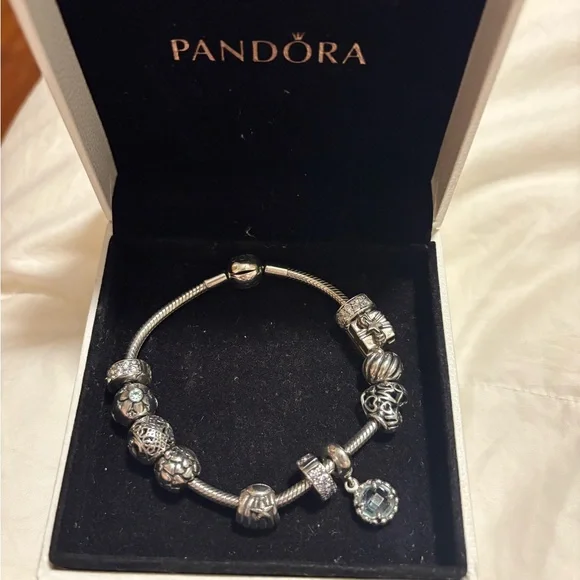 Pandora Silver Charm Bracelet with Blue Accents - Picture 1 of 6